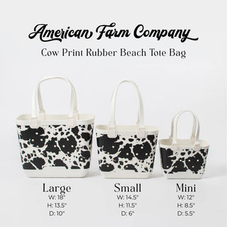 Cow Print Rubber Beach Tote Bag - Small: Black