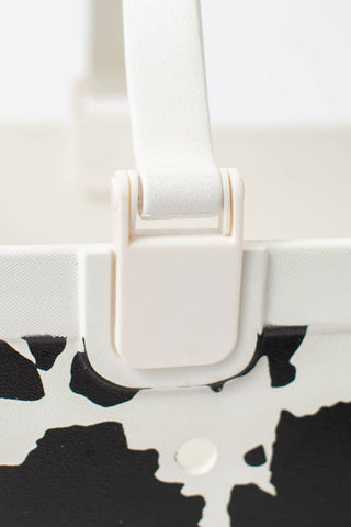 Cow Print Rubber Beach Tote Bag - Small: Black