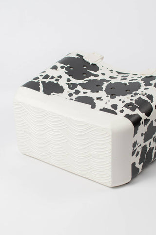 Cow Print Rubber Beach Tote - Mini: Black