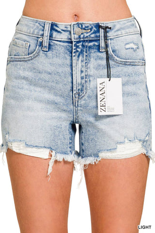 Zenana Distressed Denim Shorts: Large