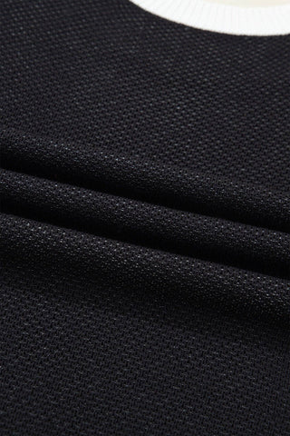 Western Horseshoe Contrast Trim Short Sleeve Sweater: Goat / S