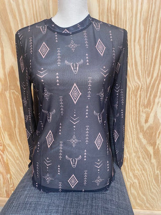 Black Skull Semi Sheer Mesh Top