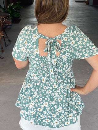Daisy Printed Tied Back Shirt - Sweetwater Boutique 