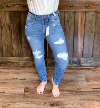 Hi-Waist Skinny Lemon Patch Jeans - Judy Blue - Sweetwater Boutique 