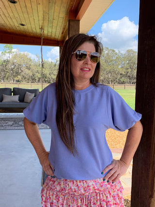 Lavendar Blue Soft Crepe Knit Top - Sweetwater Boutique 