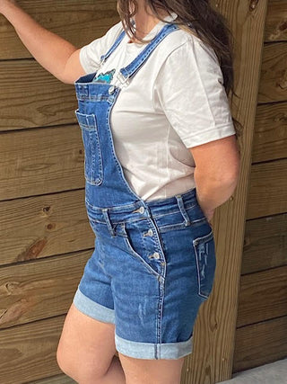Destroyed and Double Cuffed Shorts Overalls - Sweetwater Boutique 