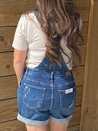 Destroyed and Double Cuffed Shorts Overalls - Sweetwater Boutique 