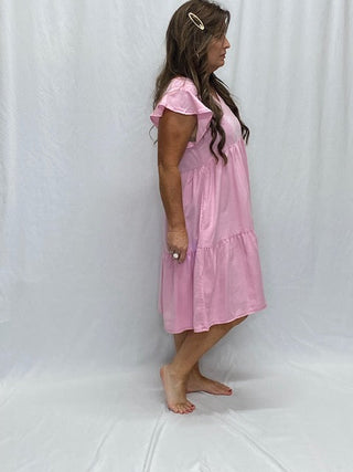 Chambray Flutter Sleeve Mini Dress - Sweetwater Boutique 