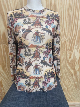 Vintage Western Semi Sheer Mesh Top