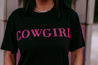 Cowgirl 3D Pink Sequin Embroidered Tee