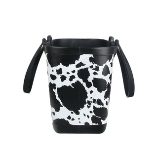 Cow Print Rubber Beach Tote Bag - Small: Black