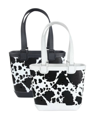 Cow Print Rubber Beach Tote - Mini: Black