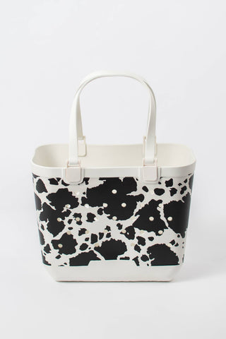 Cow Print Rubber Beach Tote - Mini: Black