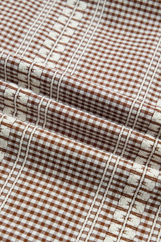 PRETTY BASH Western Pony Embroidered Gingham Blouse: Brown / L