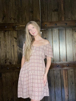 Medallion Print Ruffle Sleeve Dress - Sweetwater Boutique 